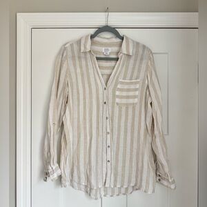 Sigrid Olsen 100% linen coastal striped button down longsleeve
